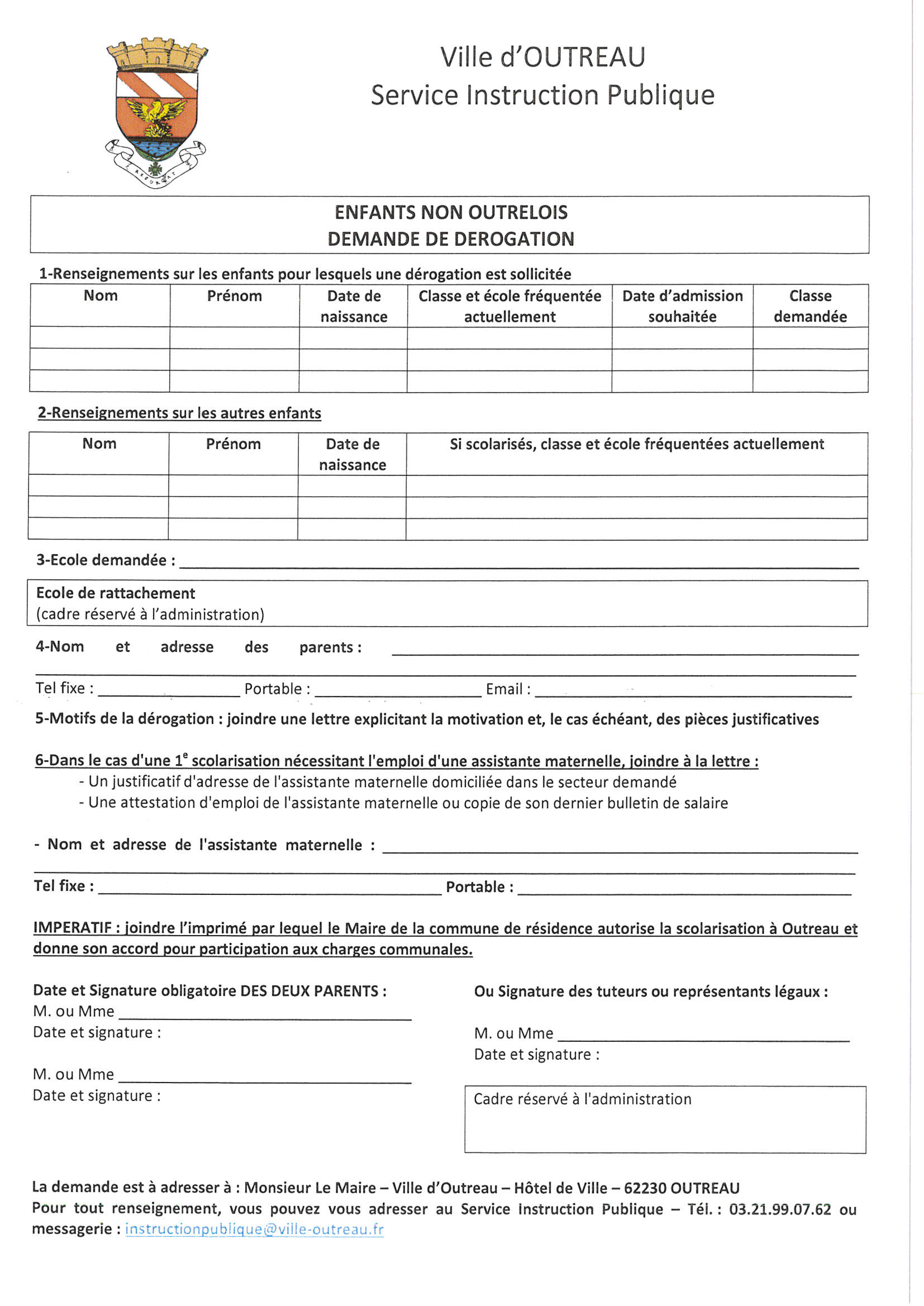Inscription Scolaire Derogation Aux Non Outrelois Site De